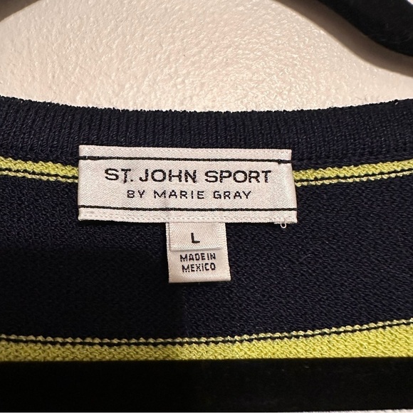 St John Santana Knit Striped Scoop Neck Tank Top Navy Green White Size Large - Picture 2 of 5